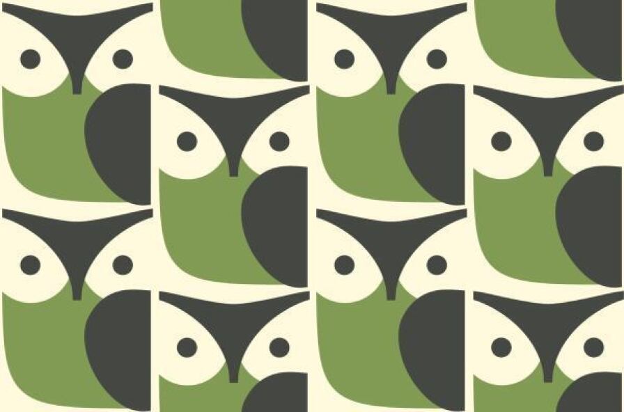 Orla Kiely Owl Chalky Green Curtain Fabric