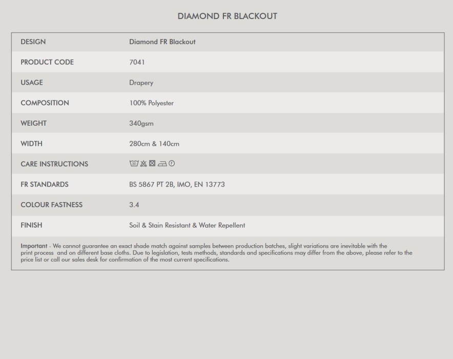 Diamond Blackout Fire Retardant Curtains Tech Spec