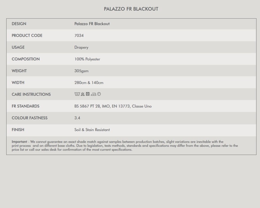 Palazzo Blackout Fire Retardant Curtains Tecj Spec