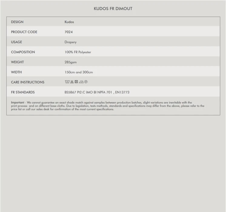 Kudos Contract Fabric Information