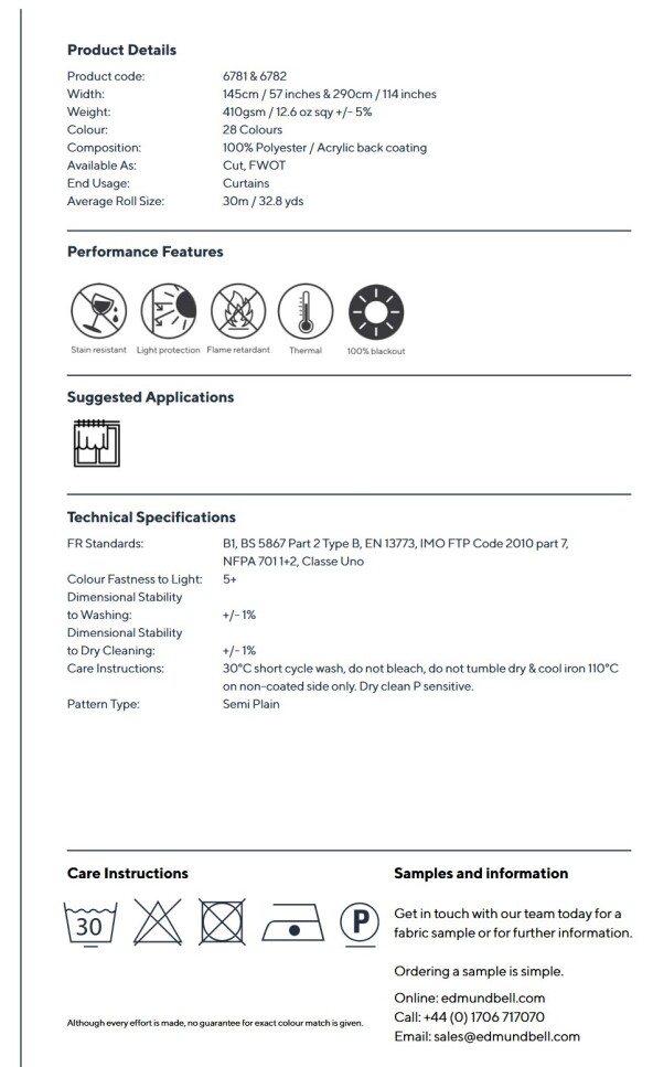 Strata Blackout Fire Retardant Curtains Tech Spec