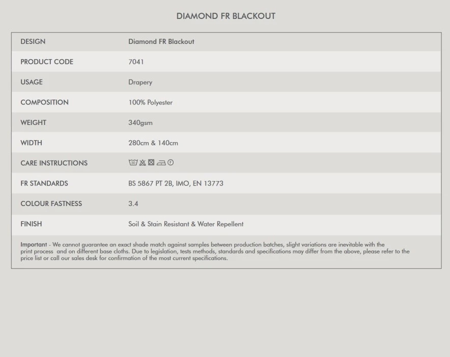 Diamond Blackout Contract Fabric Information