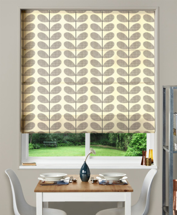 Made to Measure Interlined  Roman Blind Orla Kiely Two Colour Stem Warm Grey 