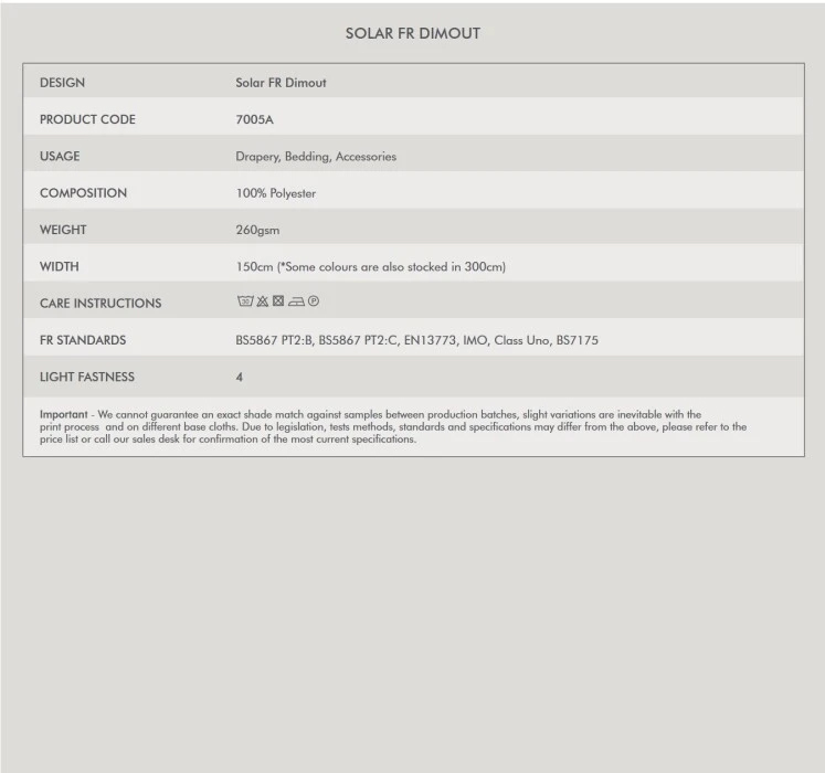 Solar Contract Fabric Information